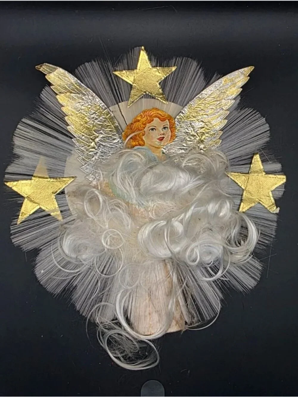 Vintage MCM Christmas Tree Topper National Tinsel Co Spun Glass Angel Hair
